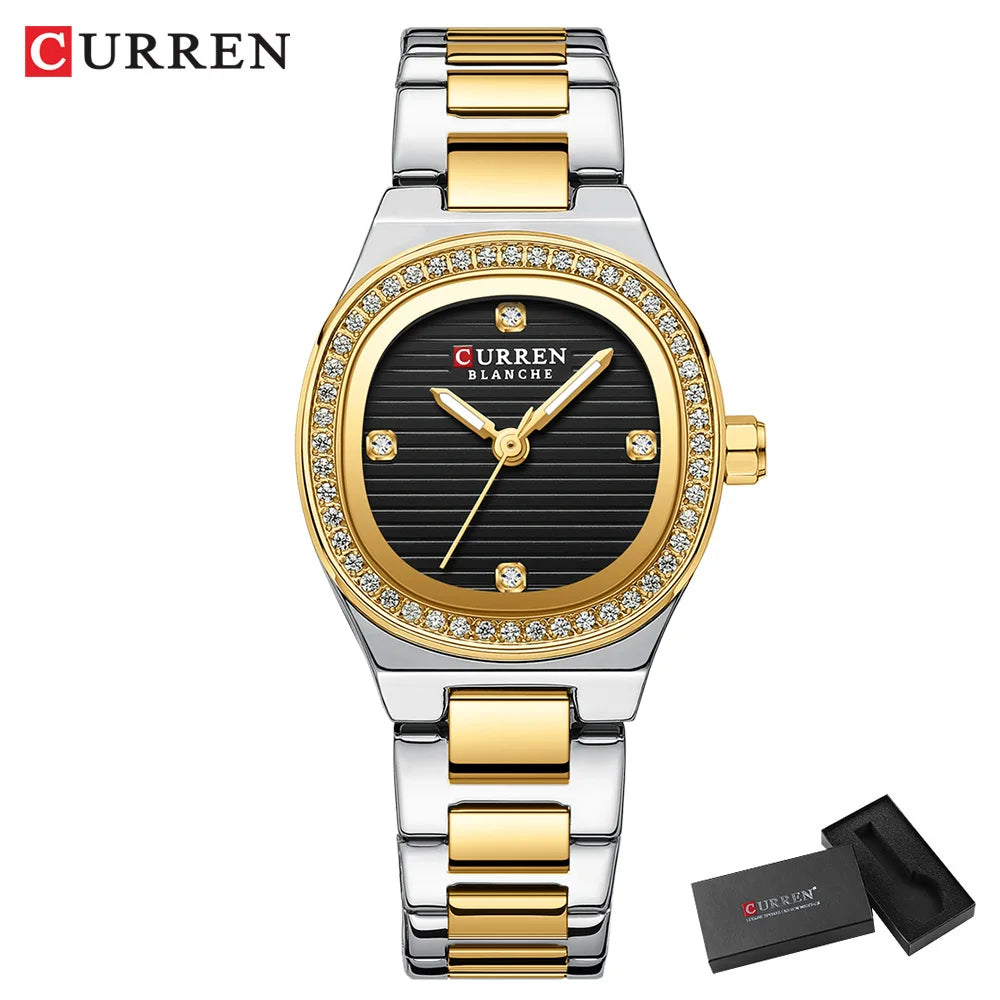 CURREN Fashion Casual Quartz Wristwatches for Women Simple Dress Watch Ladies Stainless Steel Bracelet with Luminous Hands