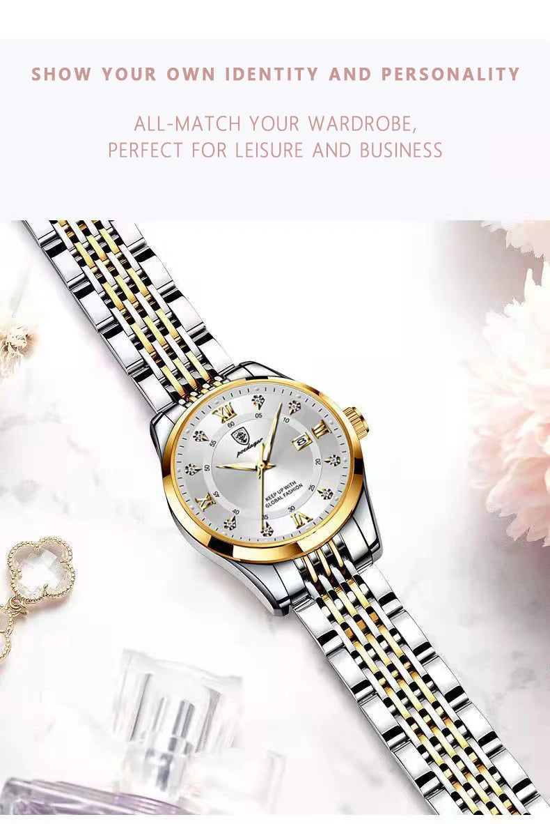 POEDAGAR Casual Wrist Watch For Women Luxury Waterproof Luminous Date Ladies Watch Stainless Steel Quartz Women Watch Gold reloj