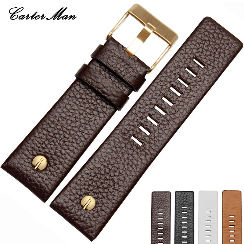 For Diesel Watch Strap Leather Wrist Watch Belt DZ7314 DZ7256 Watchbands 24MM 26MM 28MM 30MM With Rivets Lichee Pattern Bracelet