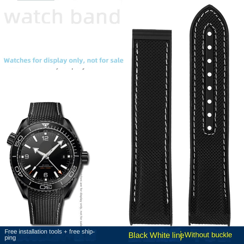 For Omega Planet Ocean 600 nylon strap 22mm AT150/007 quarter orange Seamaster 300 rubber strap curved waterproof men's bracelet