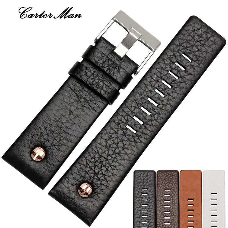 For Diesel Watch Strap Leather Wrist Watch Belt DZ7314 DZ7256 Watchbands 24MM 26MM 28MM 30MM With Rivets Lichee Pattern Bracelet