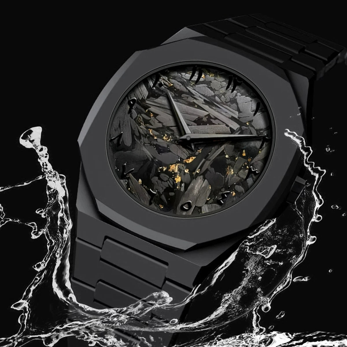 PINTIME New High-End Watches Black Quartz Watch Men's Trend Graffiti Art Quartz Watches Minimalist Business PC Strap