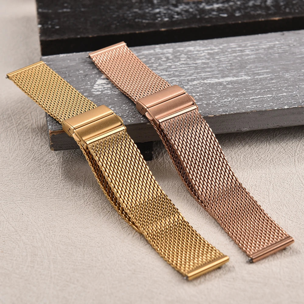 18mm 20mm 22mm Quick Release Mesh Milanese Loop Watch Band Stainless Steel Watch Strap Metal Strap Folding Buckle Wristbands