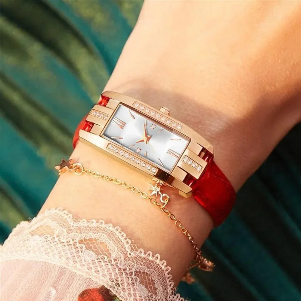 Elegant Women Baroque Rhinestone Quartz Watch Rectangle Analog Wristwatch Fashion Gift for Mom
