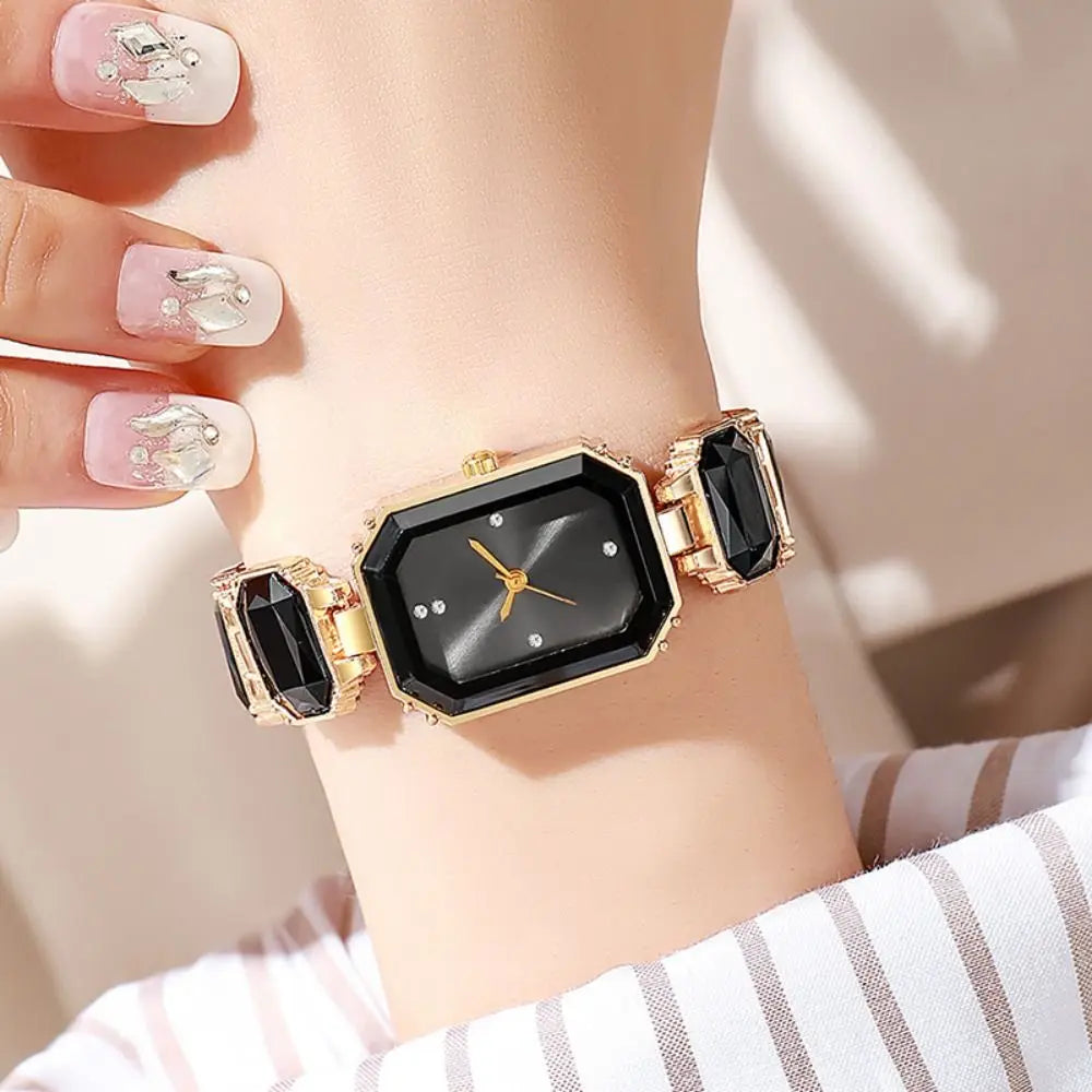 Fashion Rhinestone Quartz Watches Diamond Studded Watch Strap with Adjustable Bracelet Women Wristwatch Square Shaped Watch Gift