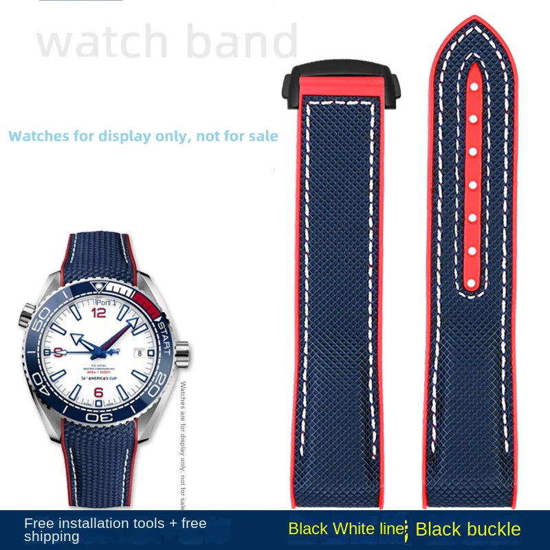 For Omega Planet Ocean 600 nylon strap 22mm AT150/007 quarter orange Seamaster 300 rubber strap curved waterproof men's bracelet