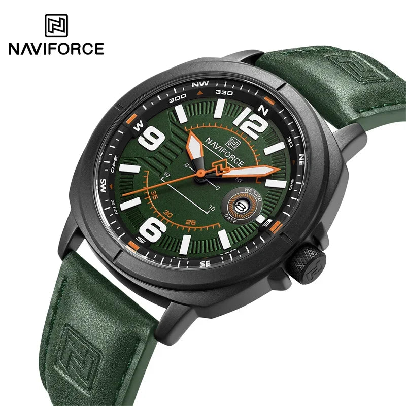 NAVIFORCE Men Quartz Watch 3ATM Waterproof Shockproof Genuine Leather Casual New Style Fashionable Daily Business Wrist Watch