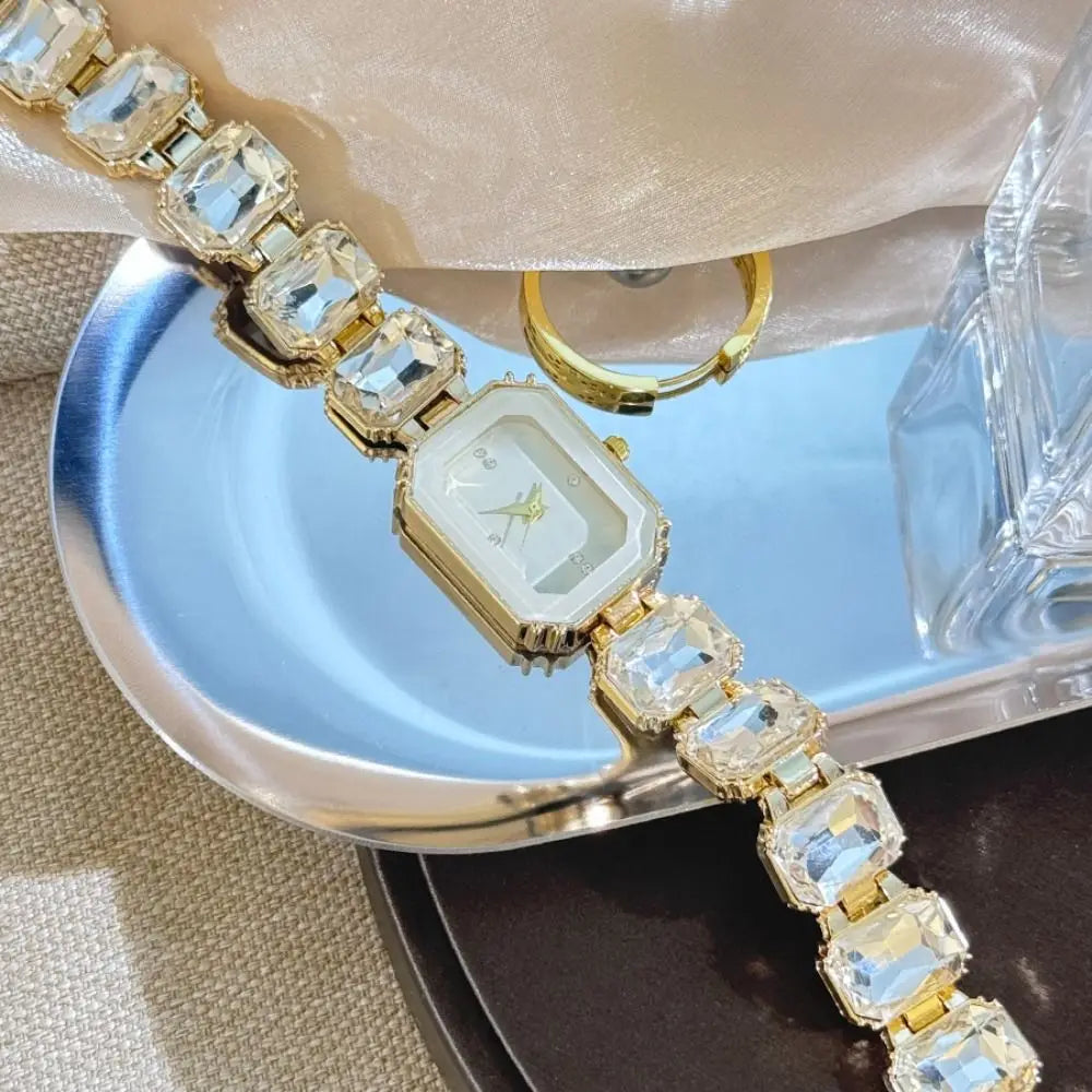 Fashion Rhinestone Quartz Watches Diamond Studded Watch Strap with Adjustable Bracelet Women Wristwatch Square Shaped Watch Gift