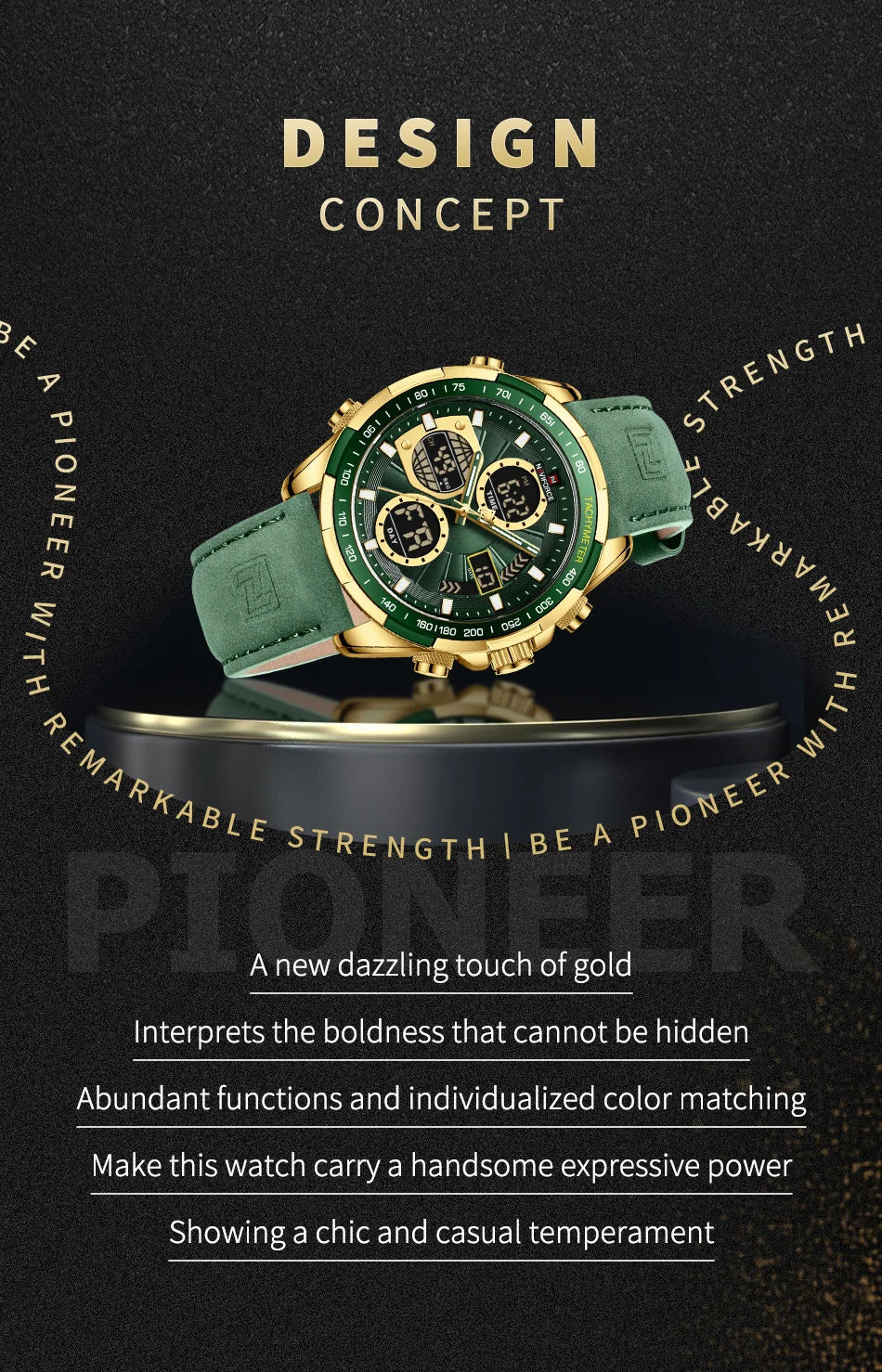 NAVIFORCE New Fashion Multifunctional Men Watches Top Brand Genuine Leather Waterproof Digital Analog Quartz Luminous Male Clock
