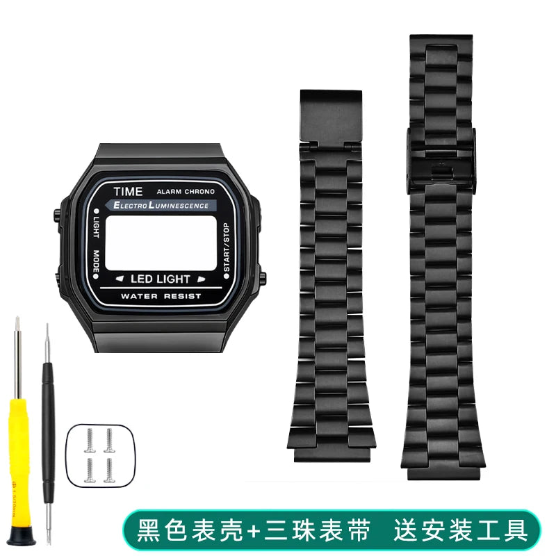 A168 case mod kit Stainless steel metal Bezel watch Case+Strap For Casio A168WG/WA/WGG/WEHA Series Modified Suit watchband+Tool