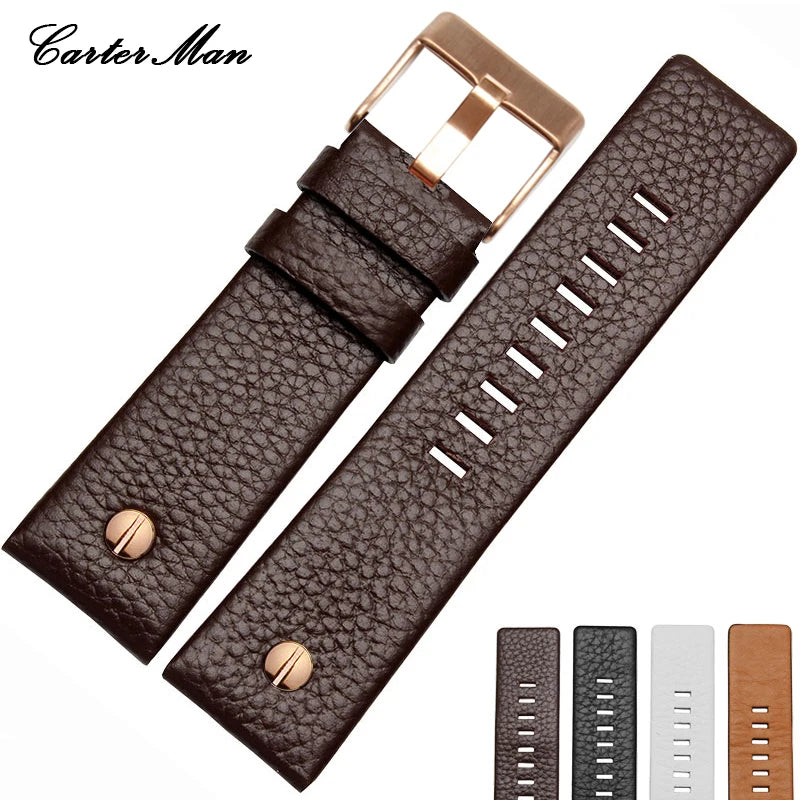 For Diesel Watch Strap Leather Wrist Watch Belt DZ7314 DZ7256 Watchbands 24MM 26MM 28MM 30MM With Rivets Lichee Pattern Bracelet