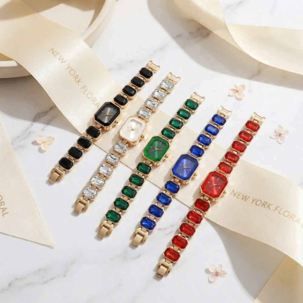Fashion Rhinestone Quartz Watches Diamond Studded Watch Strap with Adjustable Bracelet Women Wristwatch Square Shaped Watch Gift