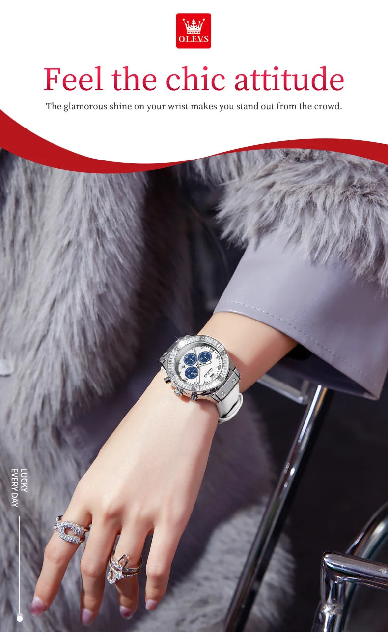 OLEVS Analog Quartz Watch for Women Leather Strap Waterproof Luxury Elegant Ladies' Watches Business Luxury Ladies Wristwatch