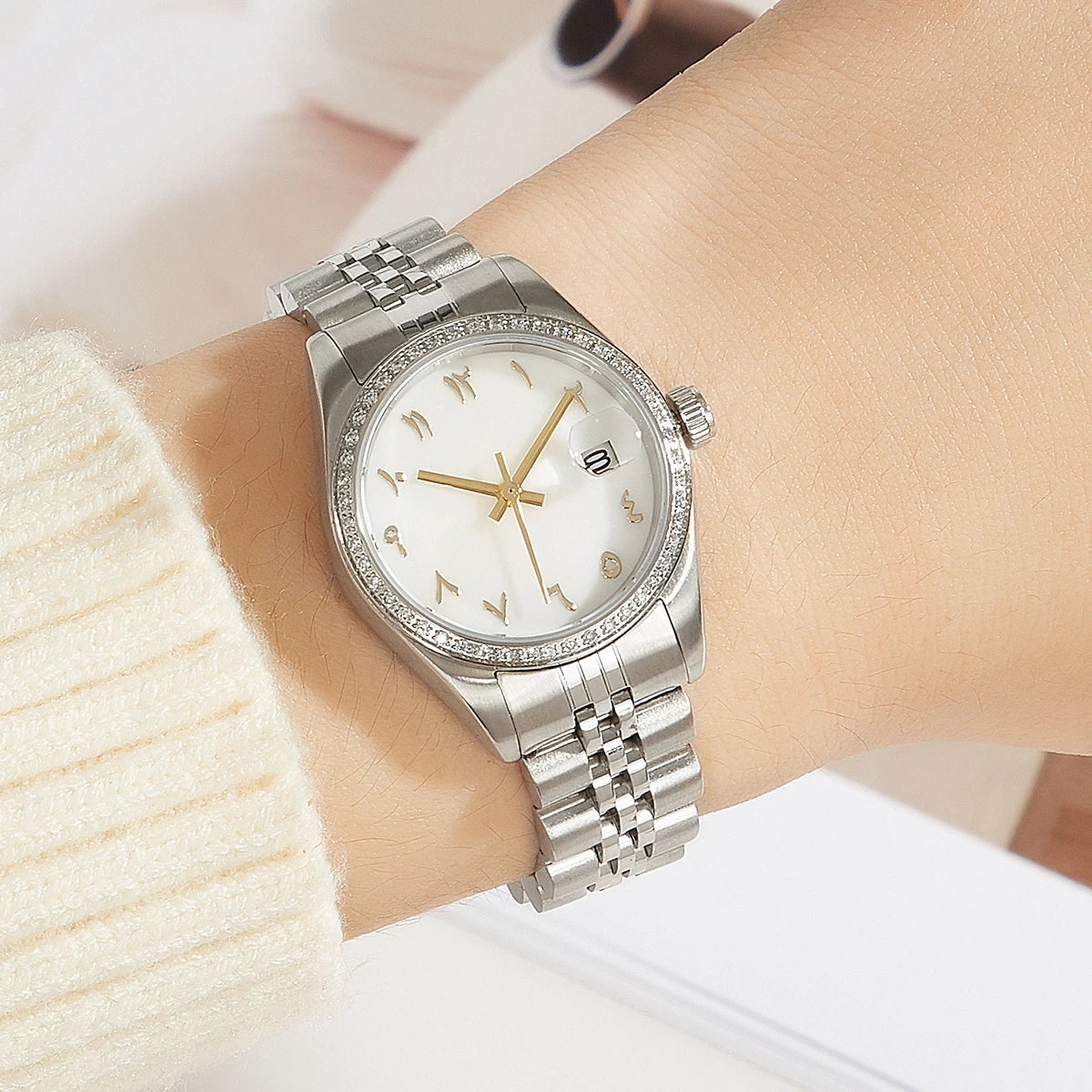 Luxury Women Watch Arabic Numbers Steel Case Waterproof Branded Crown Lady Wristwatch