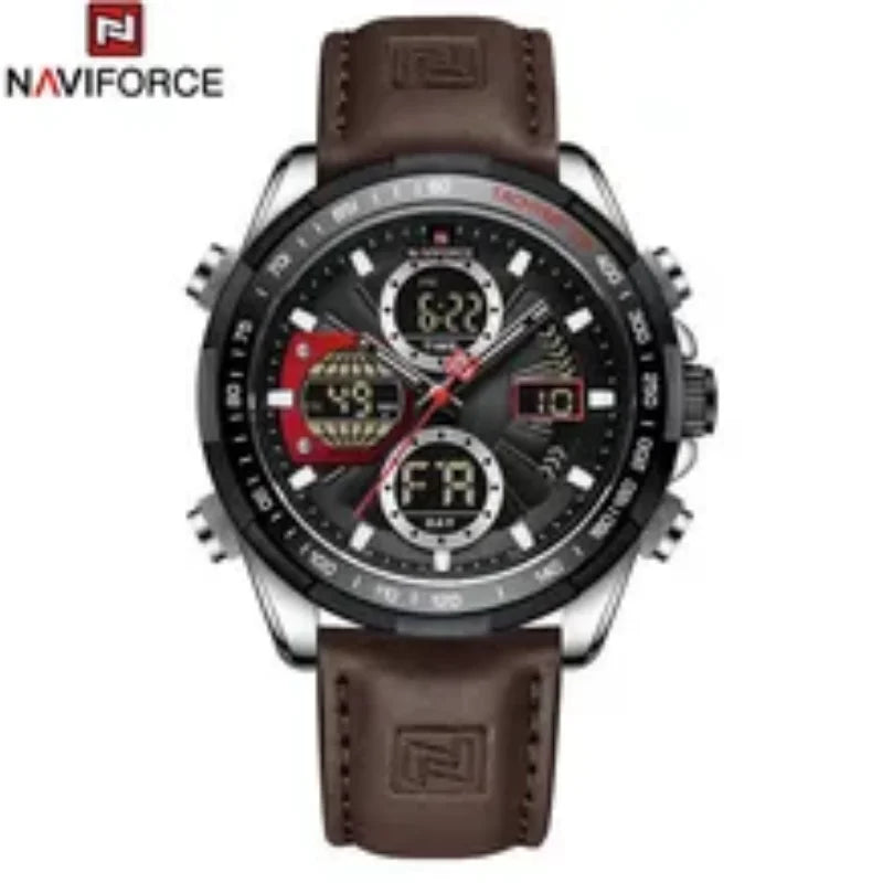 NAVIFORCE New Fashion Multifunctional Men Watches Top Brand Genuine Leather Waterproof Digital Analog Quartz Luminous Male Clock