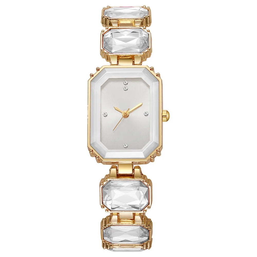 Fashion Rhinestone Quartz Watches Diamond Studded Watch Strap with Adjustable Bracelet Women Wristwatch Square Shaped Watch Gift