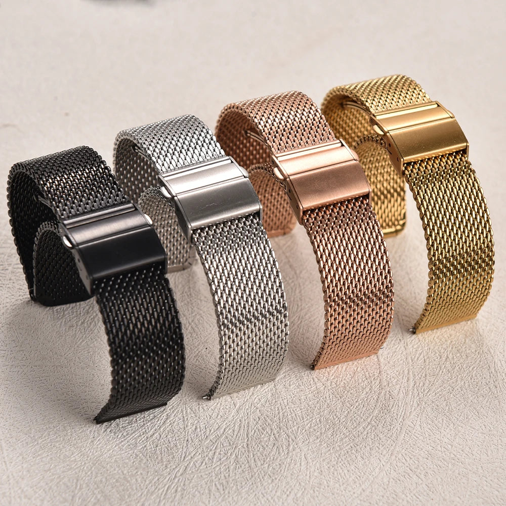 18mm 20mm 22mm Quick Release Mesh Milanese Loop Watch Band Stainless Steel Watch Strap Metal Strap Folding Buckle Wristbands