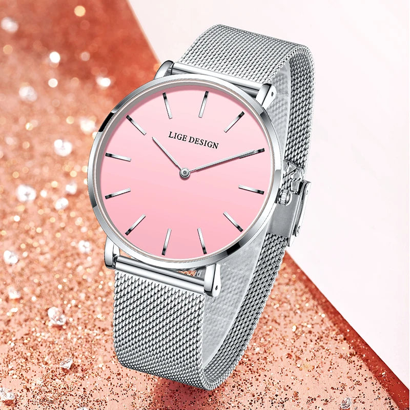 LIGE NEW 2026 TOP Elegant Women's Watches Fashion Simple Ladies Watches Quartz Waterproof Watches for Women Relogio Feminino+BOX