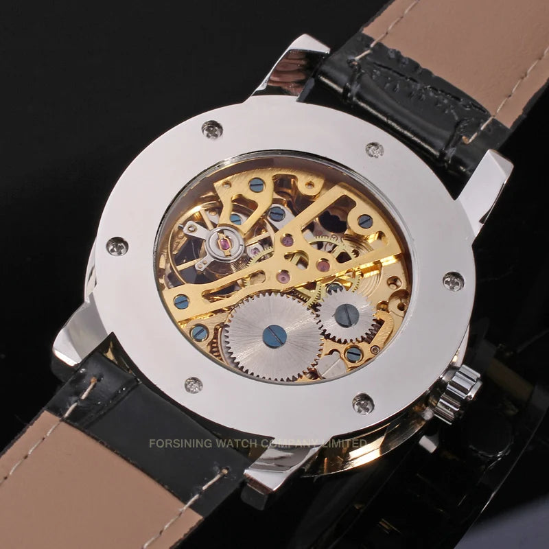 High quality Winner Gold Male Clock Transparent Skeleton Mechanical Watches for men Luxury Luminous Leather manual Wristwatch