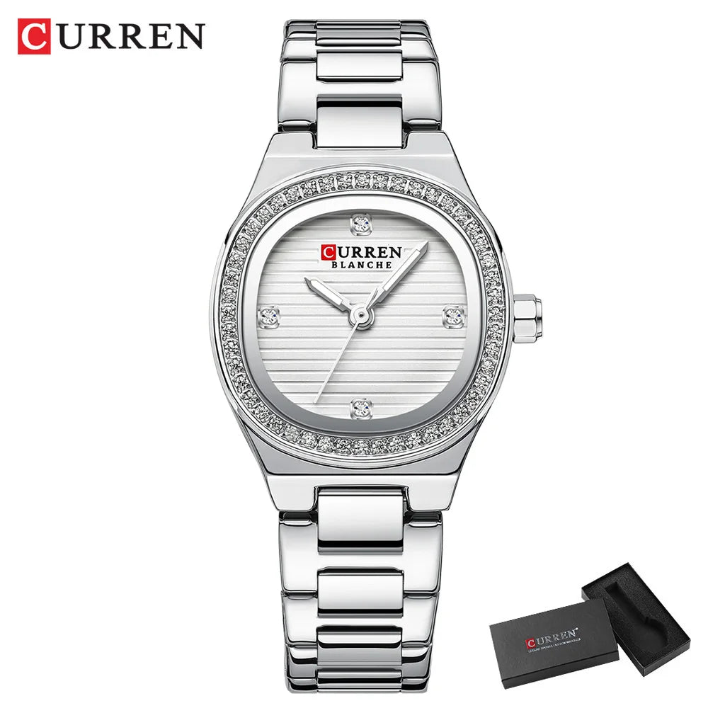 CURREN Fashion Casual Quartz Wristwatches for Women Simple Dress Watch Ladies Stainless Steel Bracelet with Luminous Hands