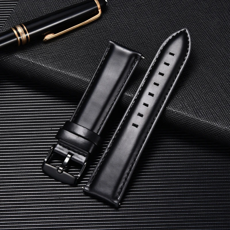Business Genuine Leather Strap Quick Release Band Black Brown Calf Leather Men Retro Watchband 20mm 22mm