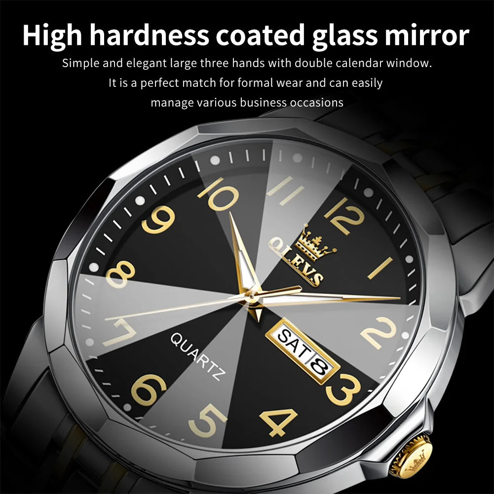OLEVS Original Waterproof Men's Watches Digital Mirror Quartz Watch for Man Luminous Stainless Steel Wristwatch Male Date Week