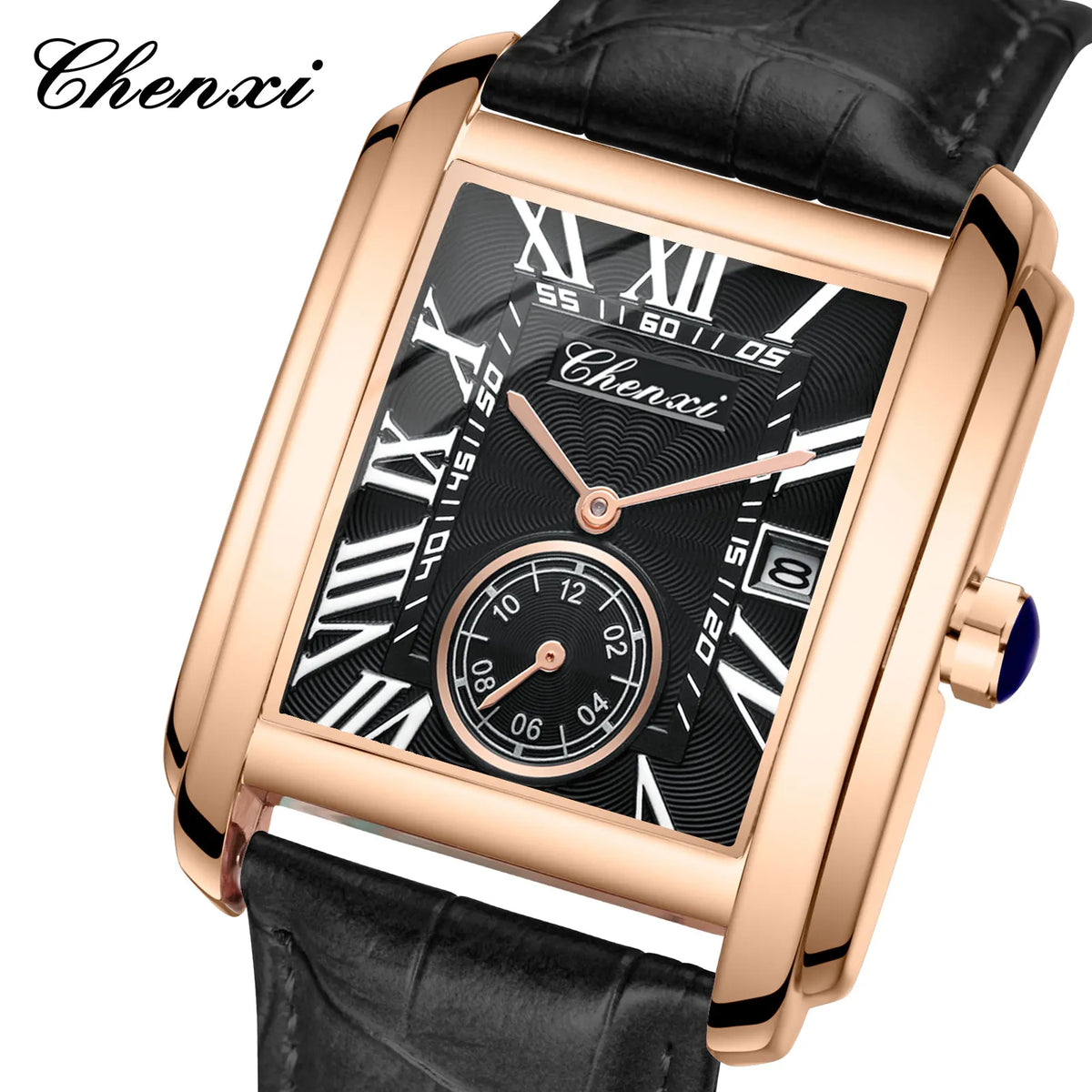 Chenxi 8216 Top Brand Rectangle Sport Men Watch Hot Sell Military Calendar Waterproof Male Genuine Leather Quartz Elegant Clock