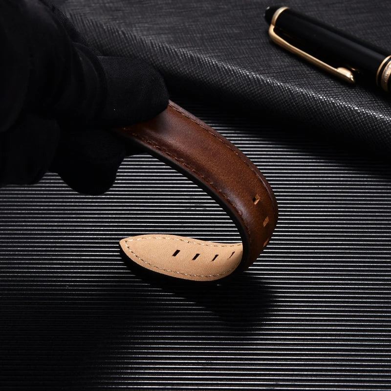 Business Genuine Leather Strap Quick Release Band Black Brown Calf Leather Men Retro Watchband 20mm 22mm