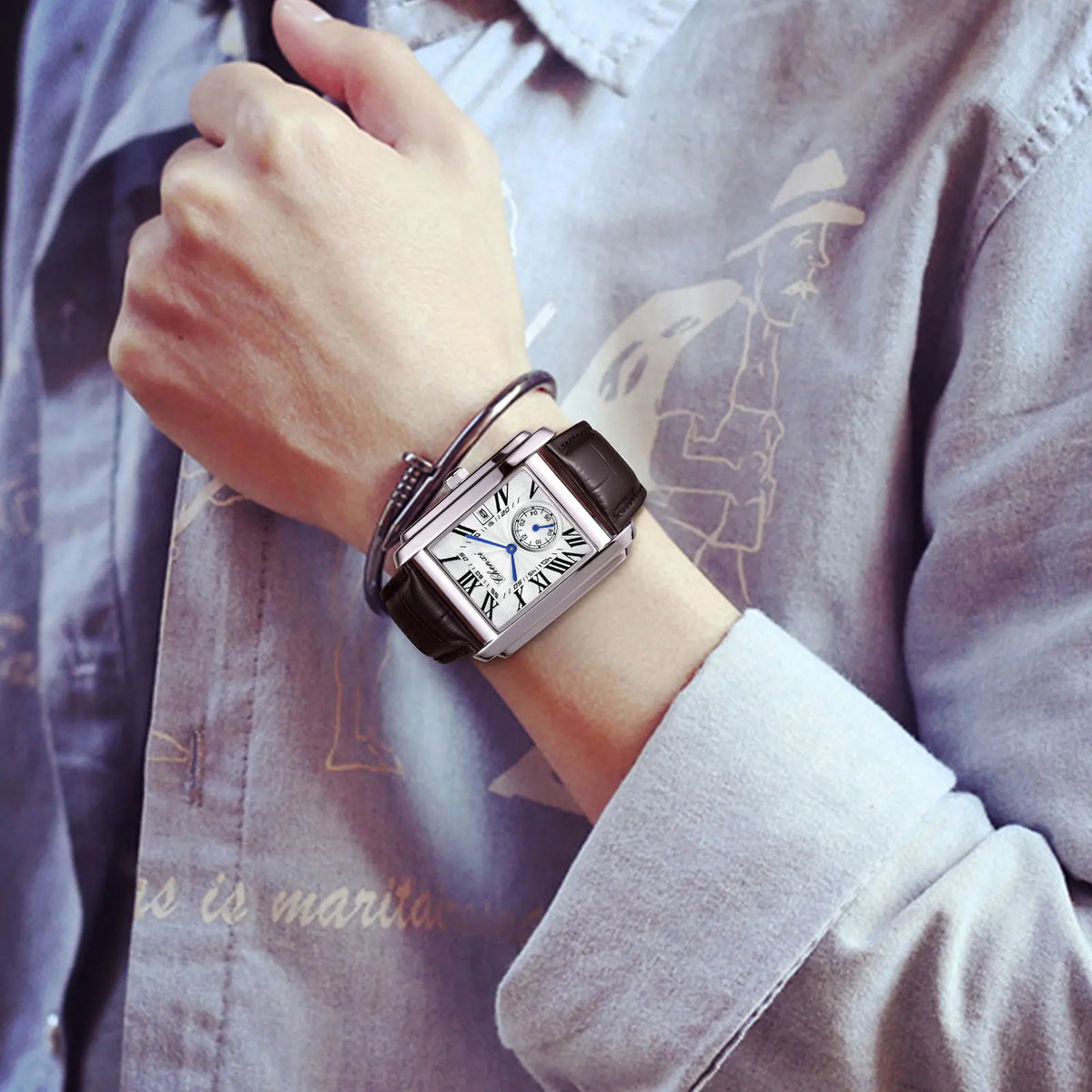 Chenxi 8216 Top Brand Rectangle Sport Men Watch Hot Sell Military Calendar Waterproof Male Genuine Leather Quartz Elegant Clock