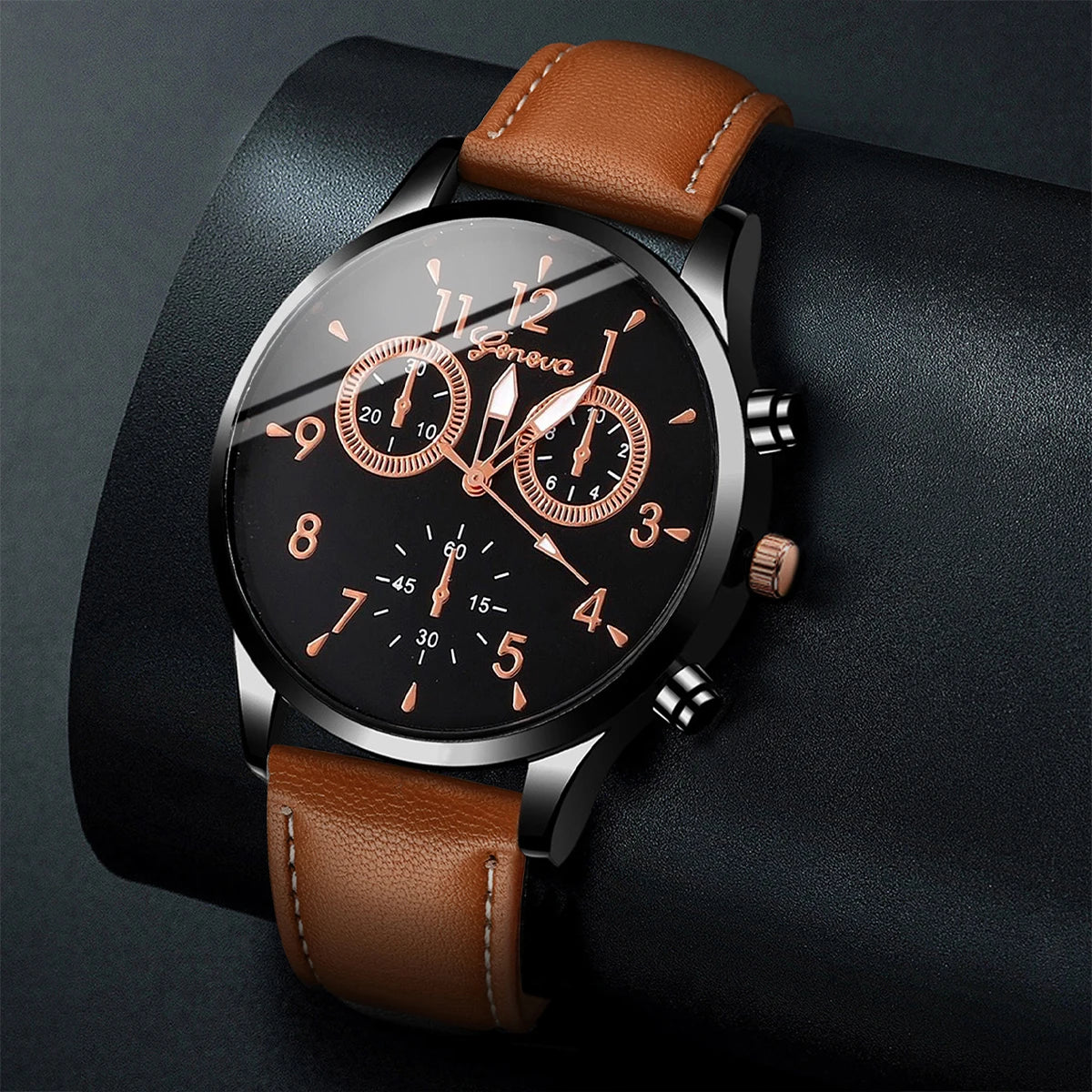 4 Pcs/Set Fashion Men's Casual Watches Men's Leather Bracelet Quartz Watch Man Present Bracelets Set (Without Box)