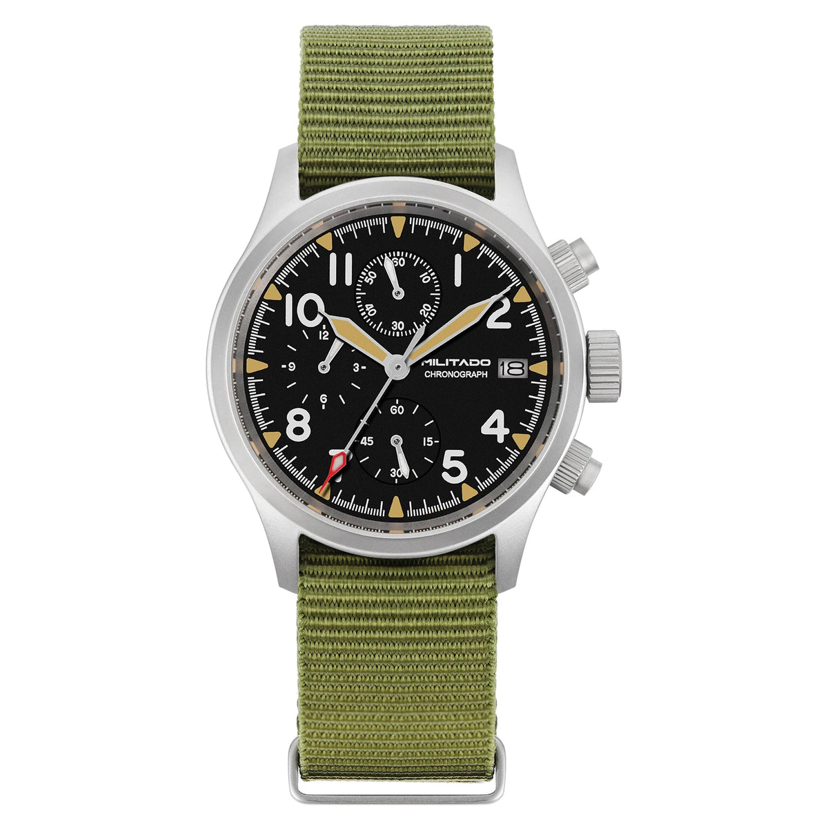 Militado ML1868KF 3 Dial Quartz Watch VK67 Chronograph Movement Luminous Sapphire Glass 100m Waterproof 39mm Military Watches