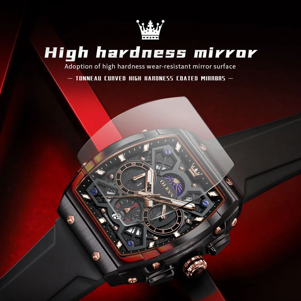 OLEVS 2942 New Mens Watch Original Quartz Watch Hollow Out Watches Waterproof Luminous Watches For Men Moon Phase Silicone Strap
