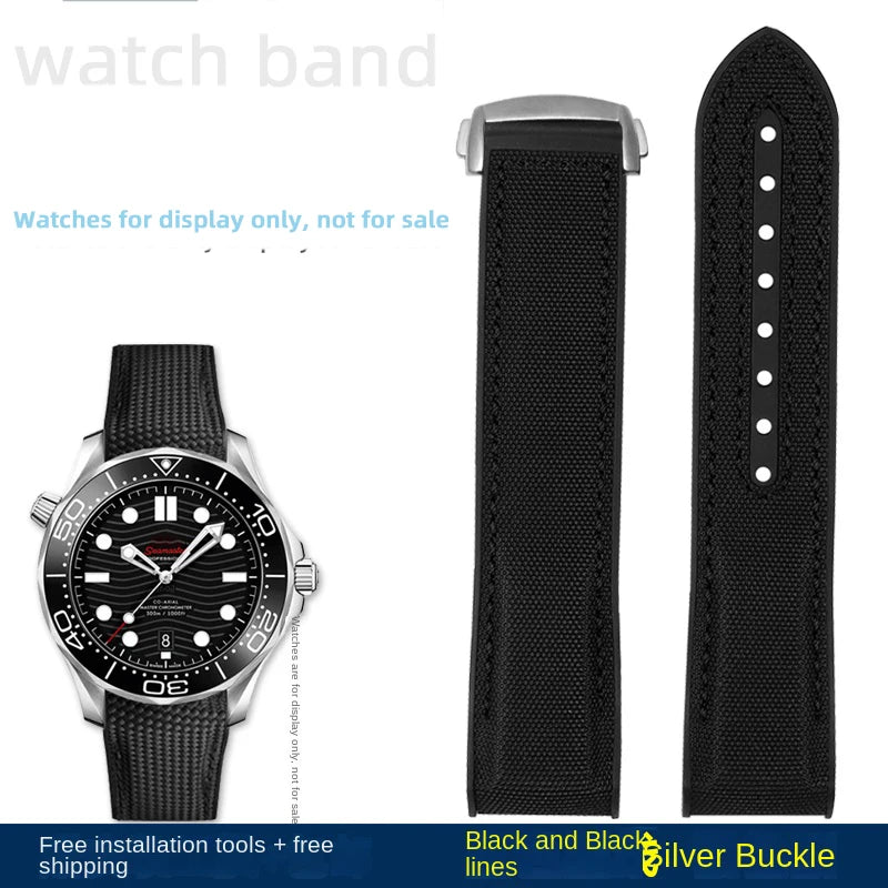 For Omega Planet Ocean 600 nylon strap 22mm AT150/007 quarter orange Seamaster 300 rubber strap curved waterproof men's bracelet