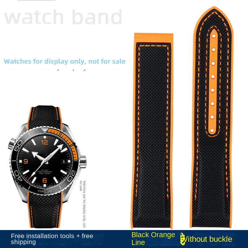 For Omega Planet Ocean 600 nylon strap 22mm AT150/007 quarter orange Seamaster 300 rubber strap curved waterproof men's bracelet