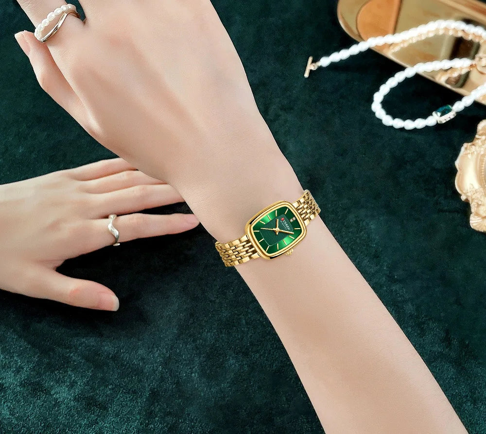 CURREN 9093 Fashion Quartz Women Watch Elegant Square Dial Gold Stainless Steel Strap Waterproof Leisure Ladies Business Watches