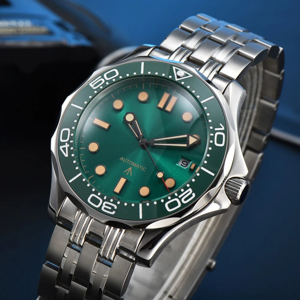 Parnsrpe 2026 New Miyota 8215 Automatic Dive Watch for Men Luxury Sport Green Dial Luminous Hardlex Date Waterproof Bus
