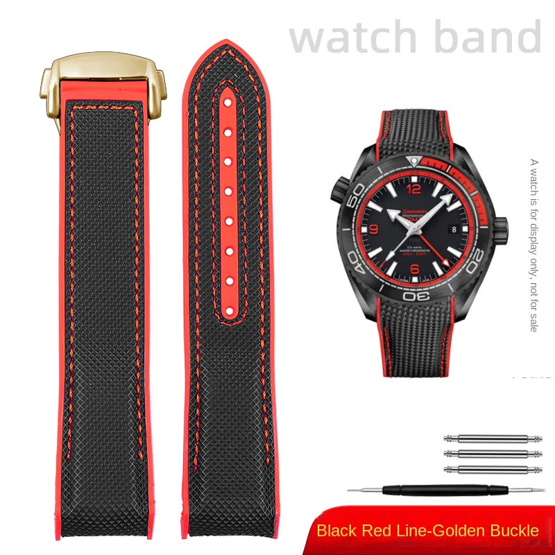 For Omega Planet Ocean 600 nylon strap 22mm AT150/007 quarter orange Seamaster 300 rubber strap curved waterproof men's bracelet