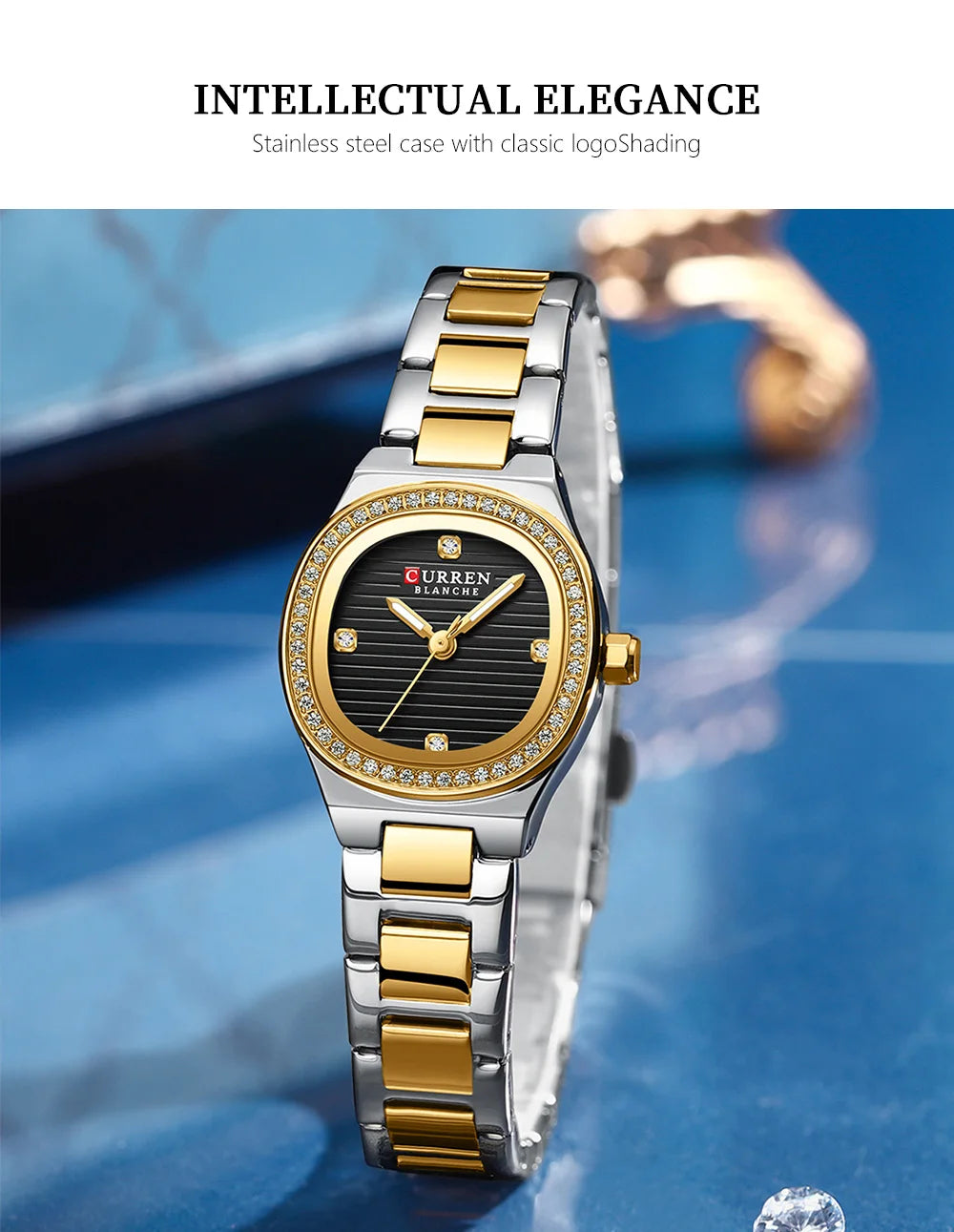 CURREN Fashion Casual Quartz Wristwatches for Women Simple Dress Watch Ladies Stainless Steel Bracelet with Luminous Hands