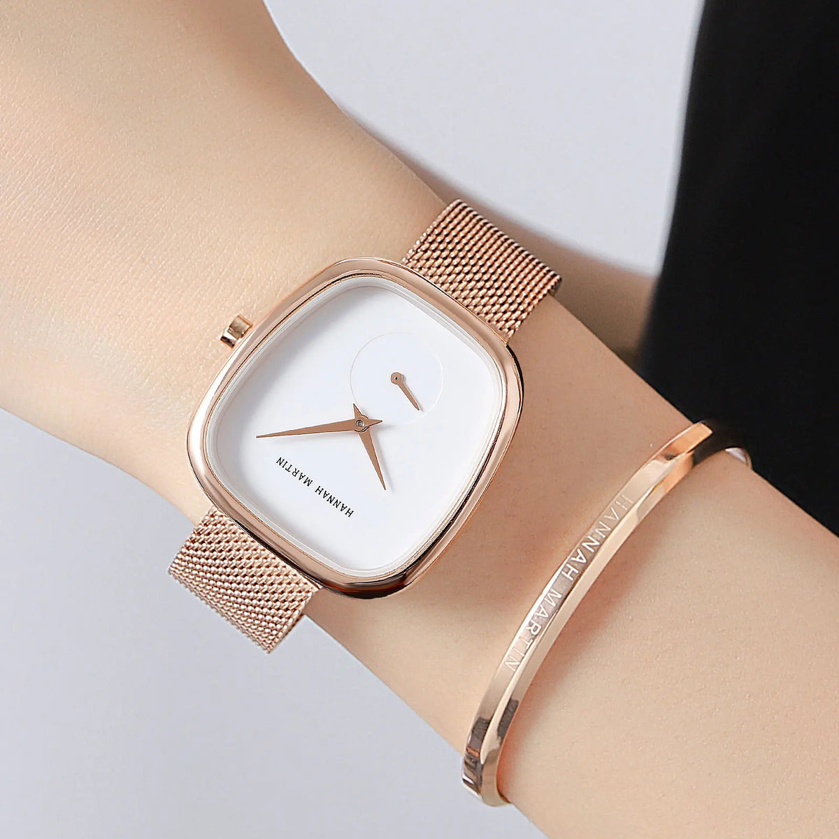HANNAH MARTIN Brand Original Luxury Women Watch Rose Gold Fashion Stainless Steel Quartz Movement Waterproof Women Dress Watches