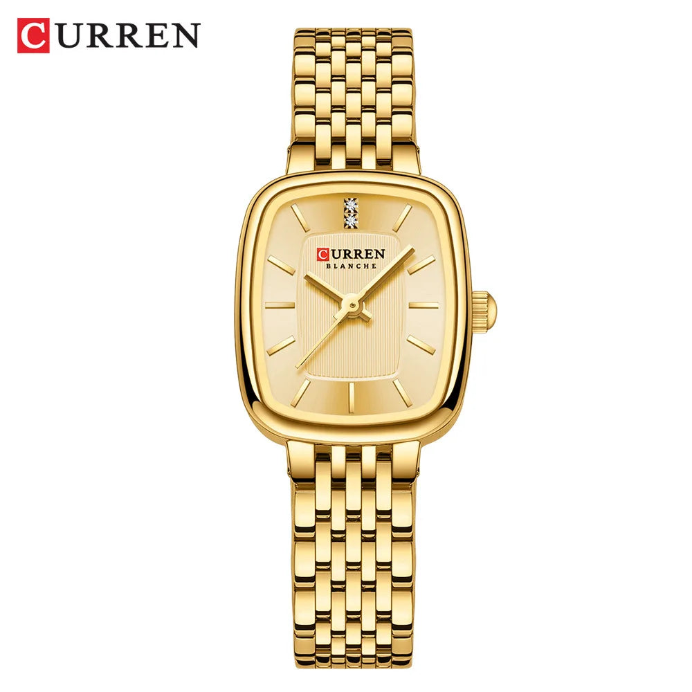 CURREN 9093 Fashion Quartz Women Watch Elegant Square Dial Gold Stainless Steel Strap Waterproof Leisure Ladies Business Watches