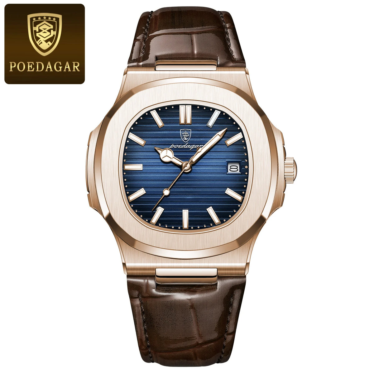 POEDAGAR Luxury Man Wristwatch Business Stainless Steel Quartz Men Watch Waterproof Luminous Date Square Men's Watches Clock+Box