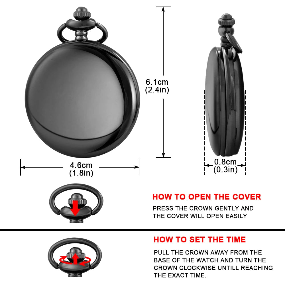 Classic Fashion 37CM Fob Chain Smooth Steel Polish Quartz Pocket Watch Mens Pendant Gifts