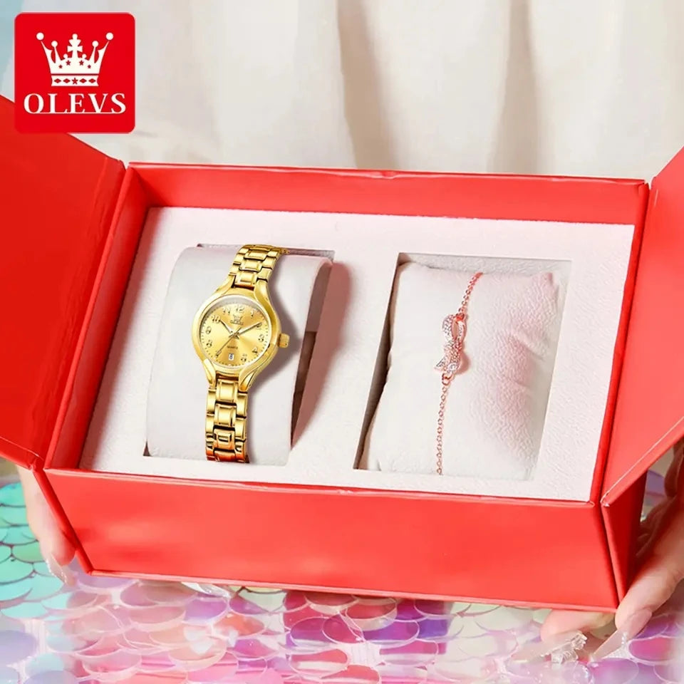 OLEVS 3650 Elegant Casual Women Quartz Watch Luxury Waterproof Luminous Watch Dress Bracelet Valentine Anniversary Watch Set