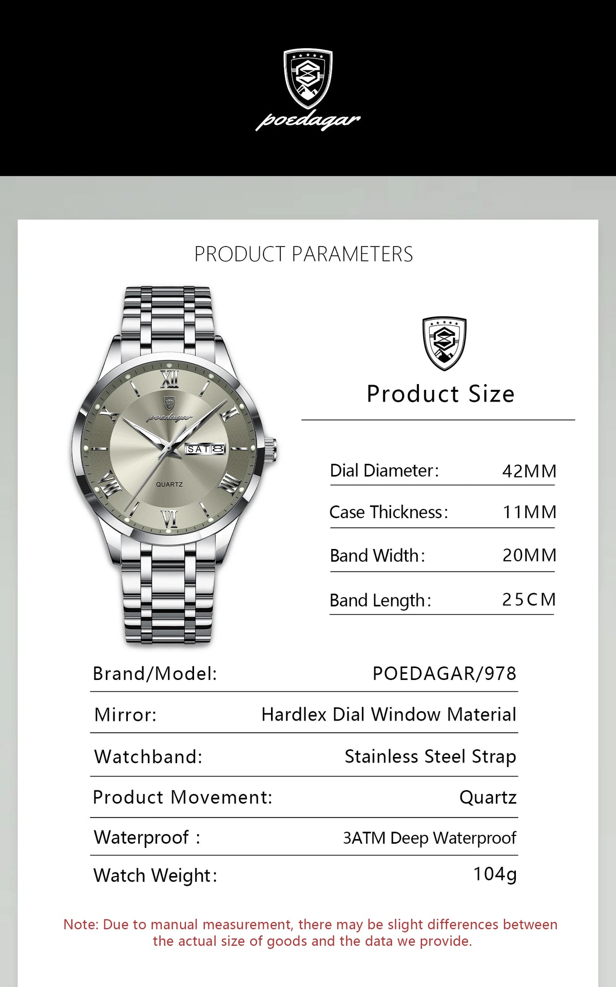 POEDAGAR Business Sports Man Wristwatch Waterproof Luminous Week Date Fashion Men's Clock Stainless Steel Quartz Watches For Men