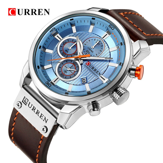 CURREN 8291 men's chronograph watch with leather strap